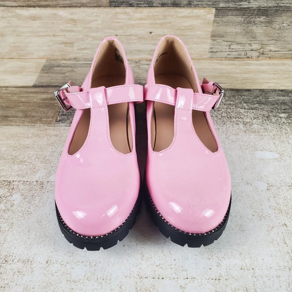 Steve Madden Jolie Mary Jane Flat Kids Sz 3 Pink Patent Leather T-Strap Platform